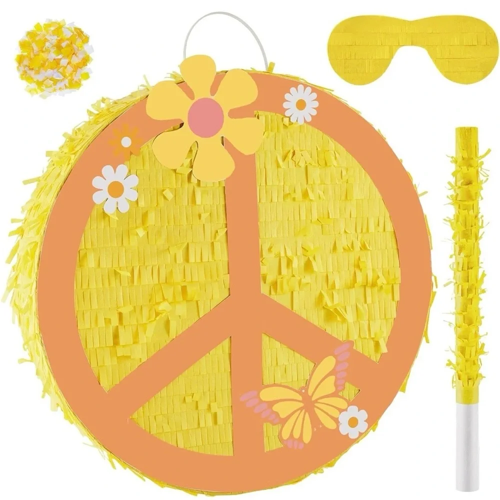 ✌️ Hippie Peace Sign Piñata Set – Includes Stick, Blindfold & Confetti